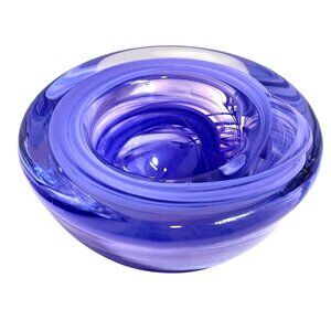 Handblown Purple Swirl Glass Paperweight or Decorative Tea Candle Holder 4" Diam